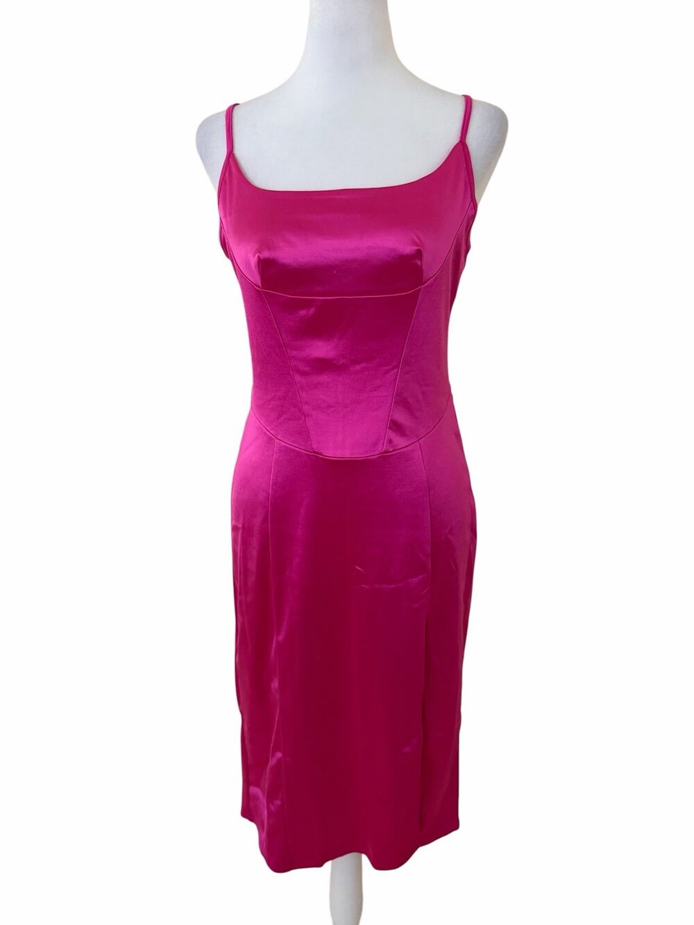 MICAS Women Hot Pink Satin Adjustable Spaghetti Strap Dress Size M
